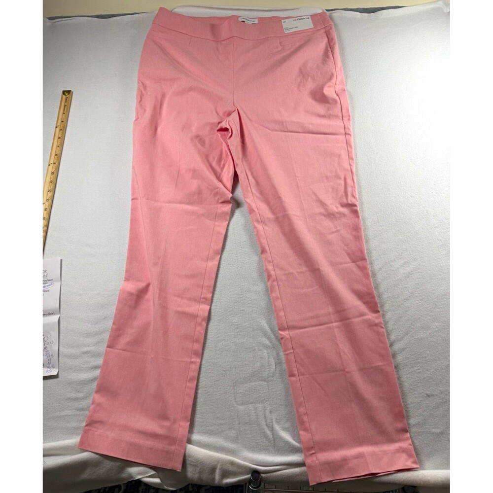 Liz Claiborne Womens Dress Pants Size 18T Tall Pink Solid Mid Rise Pockets 663